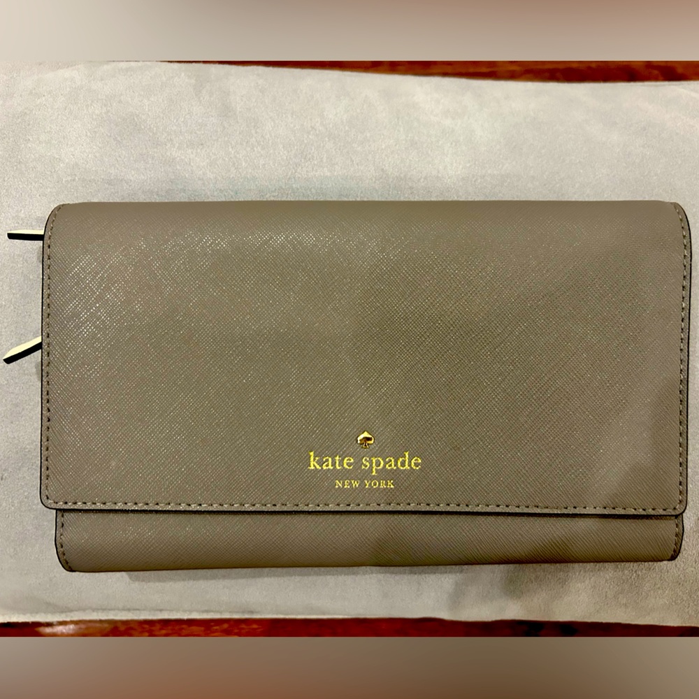 Kate Spade clutch purse dark gray with ivory interior leather